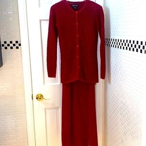 Barbara Lesser burgundy knit Cardigan and sleeveless maxi dress. Size S.